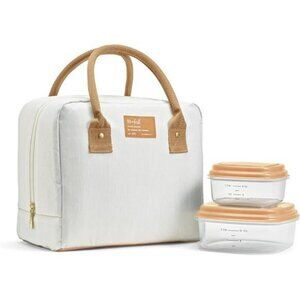 Insulated Lunch Bag for Women Large Leakproof Work Tote with Containers Ivory Wo